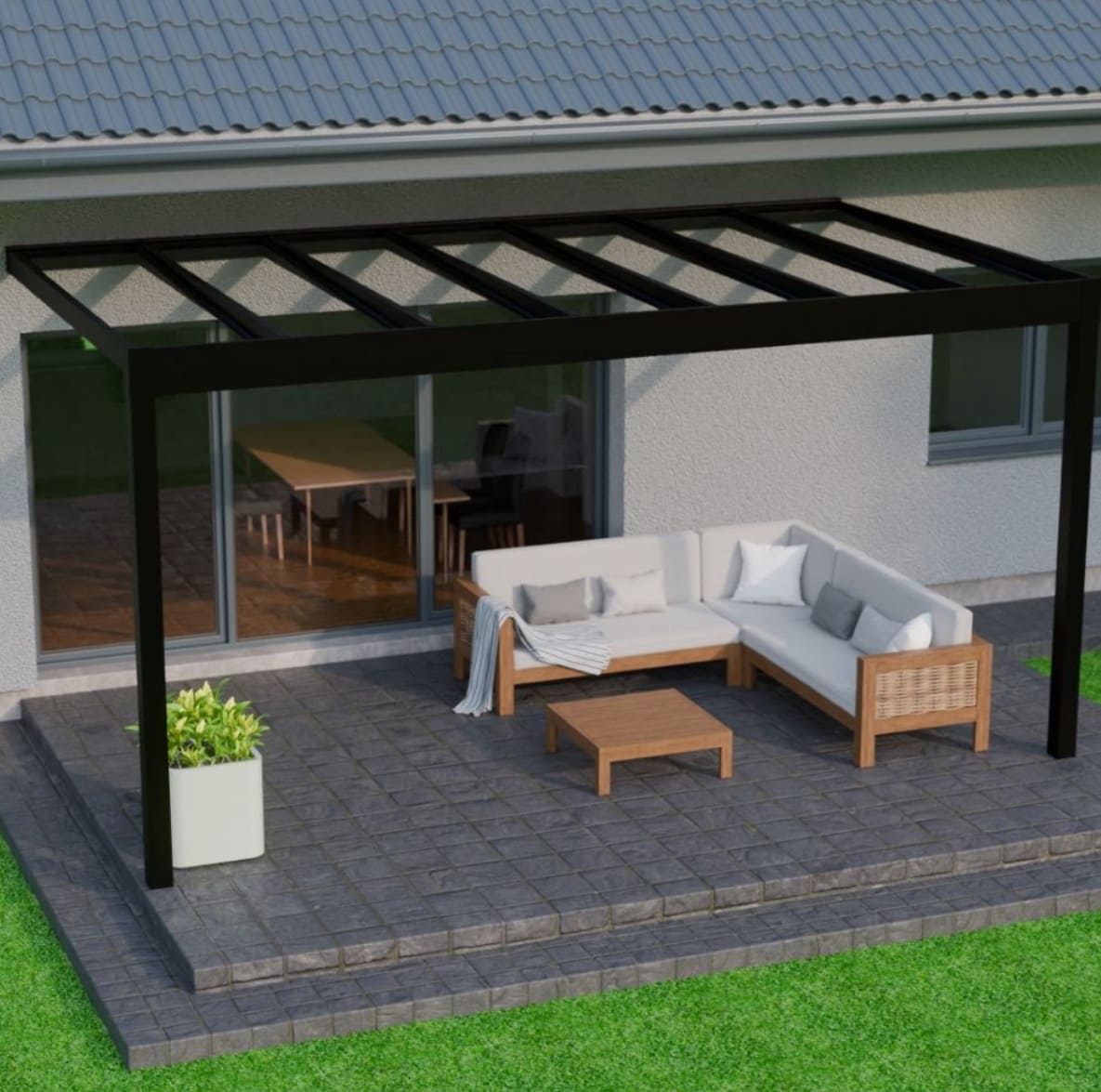 Glas Terrassendach Trebbiano mit LED Beleuchtung