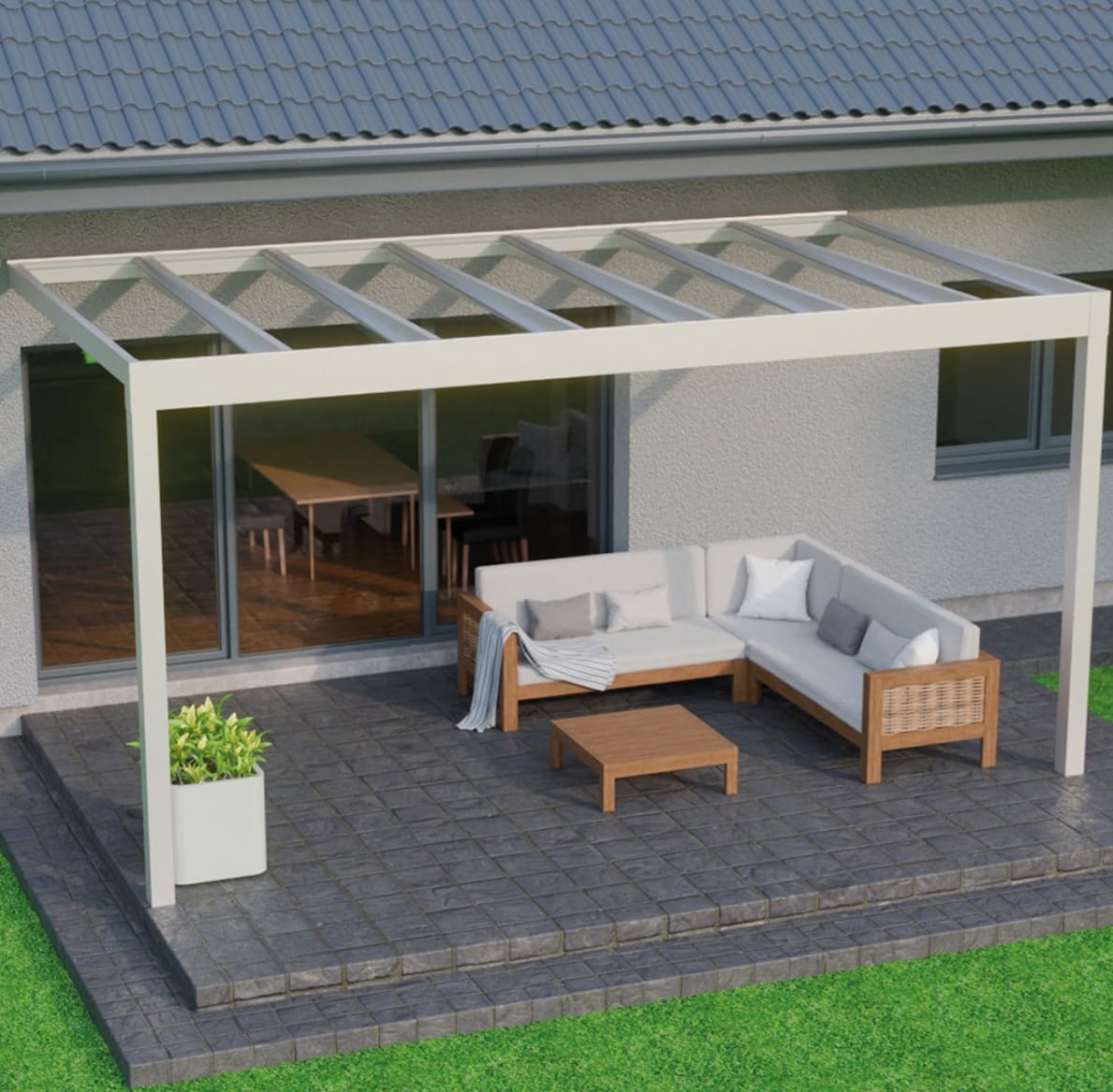 Glas Terrassendach Trebbiano mit LED Beleuchtung
